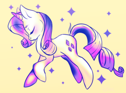 Size: 1280x947 | Tagged: safe, artist:feihime, rarity, pony, unicorn, g4, cute, eyes closed, female, mare, profile, raribetes, simple background, solo, sparkles, yellow background
