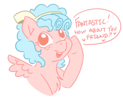 Size: 1005x803 | Tagged: artist needed, safe, cozy glow, pegasus, pony, ask cozy glow, g4, chest fluff, cozybetes, cute, female, filly, simple background, solo, speech bubble, white background