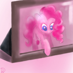 Size: 300x300 | Tagged: safe, artist:upperthemoon, pinkie pie, earth pony, pony, g4, breaking the fourth wall, female, fourth wall, gradient background, mare, missing cutie mark, picture frame, solo