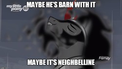 Size: 889x500 | Tagged: safe, edit, edited screencap, screencap, king sombra, pony, umbrum, g4, the beginning of the end, caption, handsome, image macro, imgflip, majestic, male, maybelline (brand), neighbelline, rain, sniffing, solo, stallion, stupid sexy sombra, text