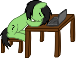 Size: 1480x1117 | Tagged: safe, artist:craftycirclepony, oc, oc only, oc:filly anon, pony, binary, chair, computer, cute, eyes closed, female, filly, laptop computer, simple background, sleeping, solo, table, transparent background
