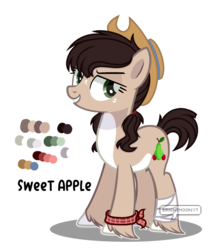 Size: 1280x1484 | Tagged: safe, artist:jxst-roch, oc, oc only, oc:sweet apple, earth pony, pony, female, hat, mare, offspring, parent:applejack, parent:trouble shoes, parents:troublejack, simple background, solo, transparent background