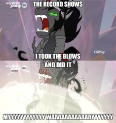 Size: 924x984 | Tagged: safe, edit, edited screencap, screencap, king sombra, pony, umbrum, unicorn, g4, the beginning of the end, caption, cell (dragon ball), dragon ball, dragonball z abridged, fangs, frank sinatra, image macro, male, my way, perfect cell, stallion, text, you know for kids