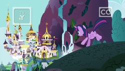 Size: 1920x1080 | Tagged: safe, screencap, twilight sparkle, alicorn, pony, g4, the beginning of the end, canterlot, female, mare, solo, twilight sparkle (alicorn), waterfall