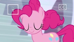 Size: 1920x1080 | Tagged: safe, screencap, pinkie pie, earth pony, pony, g4, the beginning of the end, eyes closed, female, mare, smiling, solo