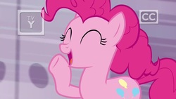 Size: 1920x1080 | Tagged: safe, screencap, pinkie pie, earth pony, pony, g4, the beginning of the end, eyes closed, female, mare, solo