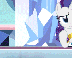 Size: 400x327 | Tagged: safe, screencap, princess cadance, rarity, alicorn, pony, unicorn, season 9, the beginning of the end, spoiler:s09, animated, aside glance, cropped, cute, cutedance, embarrassed, female, flying, frown, gif, glare, glowing horn, gritted teeth, mama bear, mare, raised hoof, shifty eyes, smiling, spread wings, wide eyes, window, wings