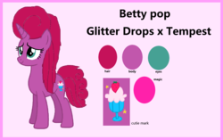 Size: 2592x1625 | Tagged: safe, artist:徐詩珮, oc, oc:betty pop, pony, unicorn, g4, my little pony: the movie, female, magical lesbian spawn, mare, next generation, offspring, parent:glitter drops, parent:tempest shadow, parents:glittershadow, reference sheet
