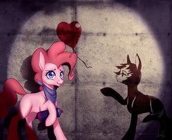 Size: 1128x916 | Tagged: safe, artist:dumddeer, pinkie pie, earth pony, pony, g4, banksy, colored pupils, female, graffiti, neckerchief, smiling, solo, spray paint, tongue out