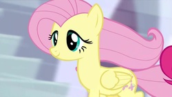 Size: 1920x1080 | Tagged: safe, screencap, fluttershy, pinkie pie, pony, g4, the beginning of the end, female, graceful, mare, solo