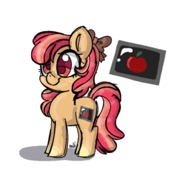 Size: 768x768 | Tagged: safe, artist:awoomarblesoda, oc, oc only, oc:lickety split, earth pony, pony, female, filly, offspring, parent:apple bloom, parent:button mash, parents:buttonbloom, simple background, solo, transparent background