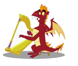 Size: 900x765 | Tagged: safe, artist:queencold, garble, dragon, g4, blushing, embarrassed, harp, male, musical instrument, simple background, solo, stool, teenaged dragon, transparent background