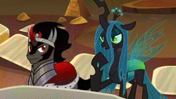 Size: 1920x1080 | Tagged: safe, screencap, grogar, king sombra, queen chrysalis, changeling, changeling queen, g4, the beginning of the end, animated, cute, cutealis, female, sound, webm