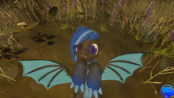 Size: 1920x1080 | Tagged: safe, artist:technickarts, oc, oc:dawn calysta, dracony, hybrid, 3d, adorable face, claws, cute, flower, gradient hooves, grass, looking at you, lying in grass, outdoors, source filmmaker, spread wings, watermark, wings