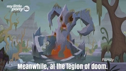 Size: 1024x576 | Tagged: safe, edit, edited screencap, screencap, g4, the beginning of the end, caption, discovery family logo, evil lair, grogar's lair, image macro, lair, legion of doom, meme, no pony, superfriends, text