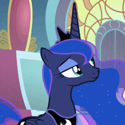 Size: 520x521 | Tagged: safe, screencap, princess celestia, princess luna, alicorn, pony, g4, season 9, the beginning of the end, amused, animated, beautiful, blinking, canterlot castle, cropped, crown, duo, duo female, ethereal mane, female, flowing mane, folded wings, gif, happy, jewelry, lidded eyes, mare, offscreen character, peytral, pretty princess, regalia, royal sisters, siblings, sisters, smiling, smug, solo focus, starry mane, wings