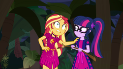 Size: 1920x1080 | Tagged: safe, screencap, sci-twi, sunset shimmer, twilight sparkle, equestria girls, equestria girls specials, g4, my little pony equestria girls: better together, my little pony equestria girls: spring breakdown, cruise outfit, female, geode of empathy, geode of telekinesis, magical geodes, shrunken pupils