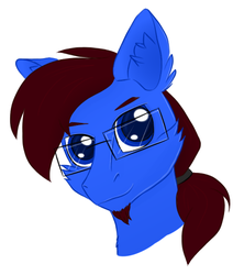 Size: 423x500 | Tagged: safe, artist:flickswitch, oc, oc only, oc:crumpets, pony, blue eyes, bust, digital art, facial hair, glasses, ponytail, simple background, white background