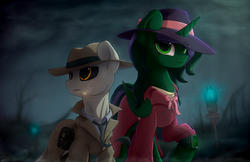 Size: 5155x3350 | Tagged: safe, artist:avastin4, oc, oc:virescent, pony, fallout equestria, fallout equestria: commonwealth, artificial alicorn, fallout equestria: commonwealth - fog harbour, fanfic art, nick valentine, synth