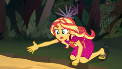 Size: 2100x1181 | Tagged: safe, screencap, sunset shimmer, equestria girls, equestria girls specials, g4, my little pony equestria girls: better together, my little pony equestria girls: spring breakdown, feet, female, heel pop, jungle, quicksand, sandals, solo