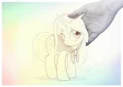 Size: 1042x737 | Tagged: safe, artist:sherwoodwhisper, oc, oc only, oc:eri, pony, unicorn, cape, clothes, duo, female, hand, mare, offscreen character, sad, teary eyes