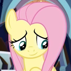 Size: 707x700 | Tagged: safe, screencap, fluttershy, pegasus, pony, g4, the beginning of the end, cropped, crying, cute, female, mare, sad smile, shyabetes, solo, tears of joy, teary eyes