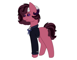 Size: 2982x2322 | Tagged: safe, artist:calibykitty, oc, oc only, oc:zarthrumos, demon, demon pony, original species, pony, blank flank, bowtie, clothes, colored sclera, high res, horns, male, simple background, skull, solo, stallion, suit, transparent background