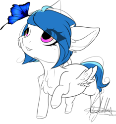 Size: 760x812 | Tagged: safe, artist:ohflaming-rainbow, oc, oc only, oc:chloe, butterfly, pegasus, pony, chibi, female, mare, simple background, solo, transparent background