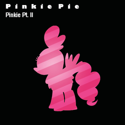 Size: 500x497 | Tagged: safe, artist:2loveru, pinkie pie, earth pony, pony, g4, abstract, album cover, animal costume, black background, chicken suit, clothes, costume, cover, cover art, female, mare, simple background, solo, stylized, text