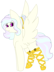 Size: 1723x2284 | Tagged: safe, artist:calibykitty, oc, oc only, oc:gradea etia, angel, angel pony, original species, pegasus, pony, blank flank, clothes, female, hair bun, mare, shoes, simple background, solo, transparent background