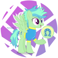 Size: 3040x3024 | Tagged: safe, artist:razorbladetheunicron, fleetfoot, twirly, oc, oc only, pegasus, pony, lateverse, g4, alternate universe, base used, breezie hyrbid, cutie mark, female, fusion, high res, mare, show accurate, simple background, solo, transparent background, wonderbolts jacket