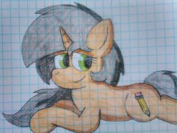 Size: 1600x1200 | Tagged: safe, artist:thebadbadger, oc, oc:astatine, pony, unicorn, graph paper, lined paper, traditional art