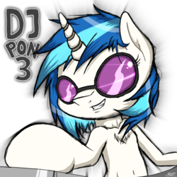 Size: 1000x1000 | Tagged: safe, artist:phoenixrk49, dj pon-3, vinyl scratch, pony, unicorn, g4, chest fluff, female, glasses, mare, signature, simple background, smiling, solo, turntable, white background