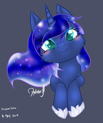 Size: 1280x1525 | Tagged: safe, artist:ayleviazephyr, princess luna, pony, g4, blushing, bust, cheek fluff, colored pupils, cute, ethereal mane, female, gray background, hoof shoes, looking at you, lunabetes, simple background, solo, starry mane