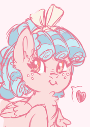 Size: 970x1368 | Tagged: safe, artist:jannemoore, cozy glow, pegasus, pony, g4, chest fluff, cozybetes, cute, ear fluff, female, filly, heart, pictogram, pink background, simple background, solo, speech bubble