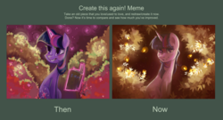 Size: 2960x1600 | Tagged: safe, artist:my-magic-dream, twilight sparkle, firefly (insect), pony, unicorn, g4, book, comparison, draw this again, female, japanese, redraw, solo, unicorn twilight