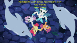 Size: 2560x1440 | Tagged: safe, artist:rainboom dash, edit, edited screencap, screencap, apple bloom, scootaloo, sweetie belle, terramar, dolphin, earth pony, pegasus, pony, seapony (g4), unicorn, g4, surf and/or turf, bubble, coral, cutie mark crusaders, dorsal fin, female, filly, fin, fin wings, fins, fish tail, flowing mane, flowing tail, foal, horn, jewelry, looking up, male, necklace, ocean, ribbon, rock, sea-mcs, seaponified, seapony apple bloom, seapony scootaloo, seapony sweetie belle, seaquestria, seaweed, singing, smiling, song, sound, sound only, species swap, spread wings, swimming, tail, underwater, water, webm, wings, your heart is in two places
