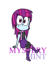 Size: 864x1115 | Tagged: safe, artist:mintyfresh103, mystery mint, equestria girls, g4, background human, clothes, crossed legs, female, mysterybetes, scarf, simple background, sitting, solo, transparent background