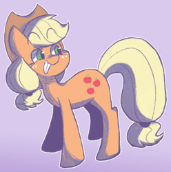 Size: 763x768 | Tagged: safe, artist:typhwosion, applejack, earth pony, pony, g4, cute, female, jackabetes, mare, purple background, simple background, smiling, solo