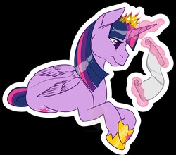 Size: 1280x1128 | Tagged: safe, artist:grumpygriffcreation, part of a set, twilight sparkle, alicorn, pony, g4, black background, crown, glowing horn, hoof shoes, horn, horse shoes, jewelry, lightly watermarked, looking at something, lying down, magic, outline, reading, regalia, scroll, simple background, solo, telekinesis, twilight sparkle (alicorn), watermark, white outline