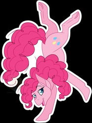 Size: 959x1280 | Tagged: safe, artist:grumpygriffcreation, part of a set, pinkie pie, earth pony, pony, g4, black background, female, lightly watermarked, looking at you, open mouth, outline, simple background, solo, standing, standing on one leg, watermark, white outline