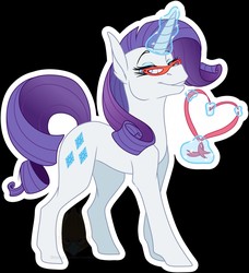 Size: 1165x1280 | Tagged: safe, artist:grumpygriffcreation, part of a set, rarity, pony, unicorn, g4, black background, female, glasses, lightly watermarked, looking at you, magic, outline, ribbon, simple background, smiling, solo, watermark, white outline