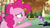 Size: 1366x768 | Tagged: safe, screencap, amethyst star, pinkie pie, sparkler, earth pony, pony, unicorn, g4, the beginning of the end, background pony, black licorice fruit cake, cake, cart, discovery family logo, female, food, glowing eyes, mare, mind control, orange sky, ruined, sad, sombrafied