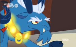 Size: 2204x1374 | Tagged: safe, screencap, grogar, g4, the beginning of the end, 2019, cloven hooves, fangs, grogar is not amused, magic, male, ram, solo