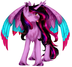 Size: 2435x2268 | Tagged: safe, artist:enghelkitten, oc, oc only, oc:kathe paint, alicorn, pony, colored wings, female, high res, mare, multicolored wings, one eye closed, simple background, solo, tongue out, transparent background, wink