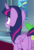 Size: 495x718 | Tagged: safe, screencap, spike, twilight sparkle, alicorn, dragon, pony, g4, the beginning of the end, butt, cropped, cutie mark, duo, female, folded wings, gritted teeth, mare, offscreen character, plot, twilight sparkle (alicorn), wide eyes, winged spike, wings