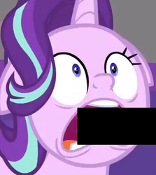 Size: 434x486 | Tagged: safe, edit, edited screencap, screencap, starlight glimmer, pony, unicorn, g4, the beginning of the end, censored, cropped, female, floppy ears, out of context, solo, unnecessary censorship