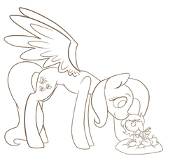Size: 750x688 | Tagged: safe, artist:katyusha, fluttershy, pegasus, pony, g4, commission example, female, foal, lineart, mare