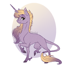 Size: 1991x1738 | Tagged: safe, artist:marbola, oc, oc only, classical unicorn, pony, unicorn, blank flank, chest fluff, female, horn, leonine tail, looking at you, mare, offspring, parent:oc:dice, parent:oc:raintree, parents:oc x oc, solo, unshorn fetlocks