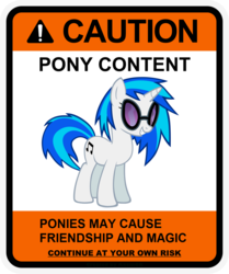 Size: 900x1078 | Tagged: safe, artist:gn33101, dj pon-3, vinyl scratch, pony, unicorn, g4, caution sign, female, mare, sign, smiling, solo, sunglasses, warning